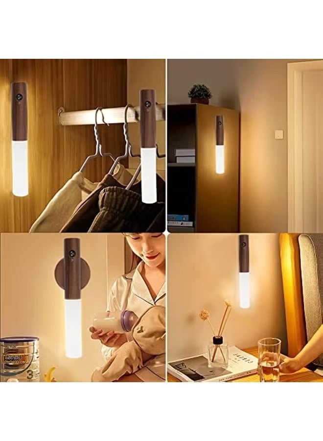 Wooden Motion Sensor Lights Indoor, Magnet Body Hallway Rechargeable LED Wireless Battery Operated Wall Sconce, Portable Decor Torch Night Lighting for Bedroom (Walnut Wood 2PCS) - Image 3